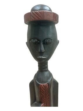 Vintage African Hand Carved Wood Elongated Figure Statue Boho Art 21”